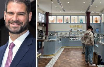 Joshua Roth, senior vice president of retail at Manhattan Skyline Management, and inside an Empire Cake store.