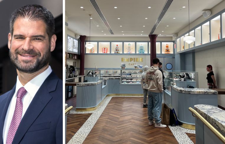 Joshua Roth, senior vice president of retail at Manhattan Skyline Management, and inside an Empire Cake store.