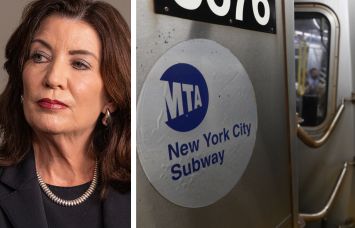 Gov. Kathy Hochul and a New York City subway train.