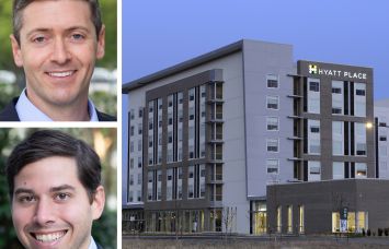 Keegan Bisch and Jared Schlosser of Peachtree Group, and the Hyatt Place Denver Peña Station.