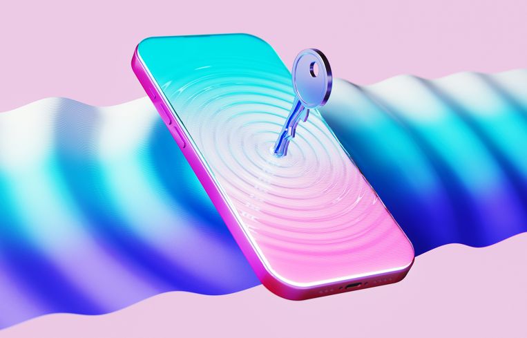 Digital generated image of smartphone display with a key.