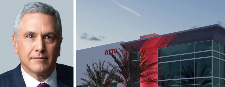 Affinius chairman and CEO Len O'Donnell, Vice Chairman and CIO Craig Solomon, and a rendering of 3551 East Jurupa Street, part of The Hub development in Ontario, Calif.