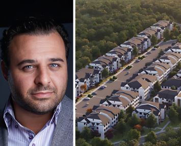BridgeCity Capital CEO Louis Lebovits and a rendering of planned townhouse condo project at 63-77 Acres Road in Monroe, N.Y.