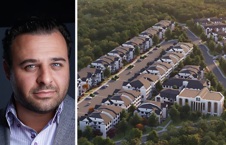 BridgeCity Capital CEO Louis Lebovits and a rendering of planned townhouse condo project at 63-77 Acres Road in Monroe, N.Y.