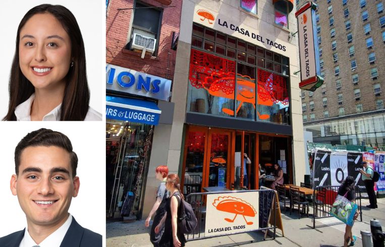 Mariko Tanaka and John Roesch of Meridian Capital Group and a conceptual image of 728 Eighth Avenue.