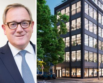 Mark Dixon, CEO of IWG, and a rendering of Astoria Pointe.