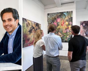 Matthew Mandell of GFP Real Estate and a group of people looking at paintings