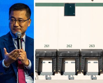 Ming Mei, founder and CEO of GLP Capital Partners, and a warehouse loading dock.