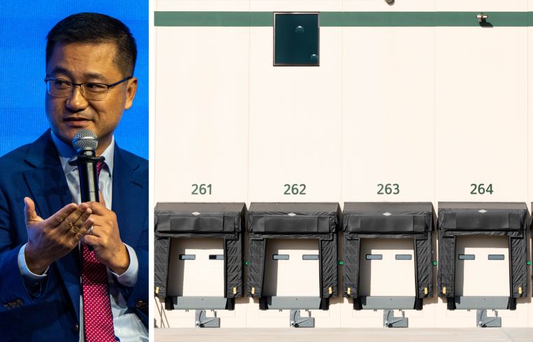 Ming Mei, founder and CEO of GLP Capital Partners, and a warehouse loading dock.