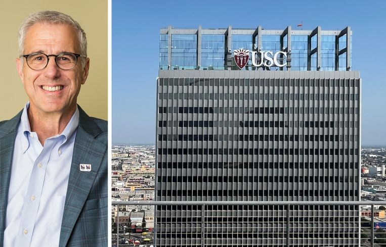 LA28 Olympic and Paralympic CEO Reynold Hoover and South Park Center - USC Tower.