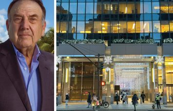 Richard LeFrak, chairman and CEO of LeFrak, and the entrance to 40 West 57th Street.