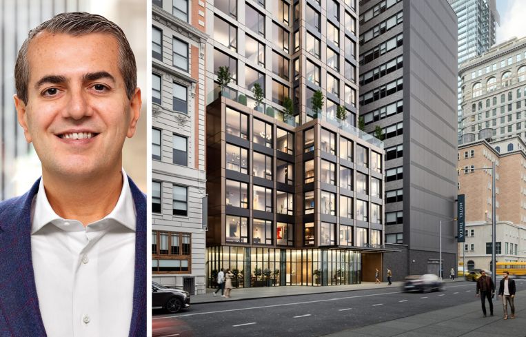 Robert Schwartz, co-founder and managing principal at S3 Capital, and a rendering of 250 West 49th Street.