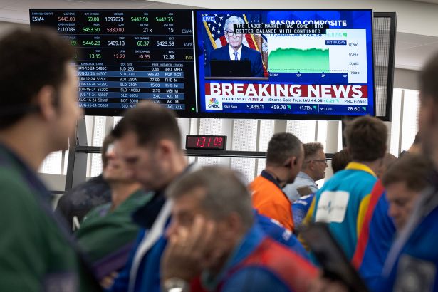 Traders work in the S&P options pit at the CBOE Global Markets exchange.