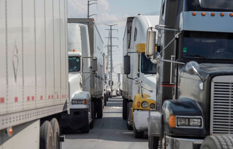 A close up of semi-trucks.