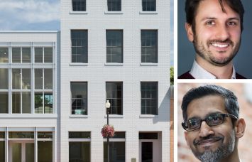 A rendering of 3235 M Street NW, Philippe Lanier of Eastbanc, and Sundar Pichai of Alphabet.