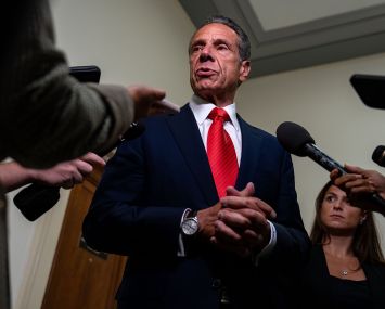 Former Gov. Andrew Cuomo speaks to members of the press after testifying before the Select Subcommittee on the Coronavirus Pandemic at the U.S. Capitol.