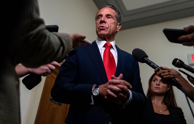 Former Gov. Andrew Cuomo speaks to members of the press after testifying before the Select Subcommittee on the Coronavirus Pandemic at the U.S. Capitol.