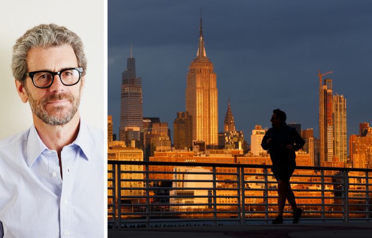 Anthony Malkin, chairman and CEO of Empire State Realty Trust, and the Empire State Building in the New York skyline.