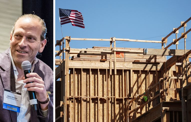 Primestor CEO Arturo Sneider and multifamily housing under construction in Los Angeles.