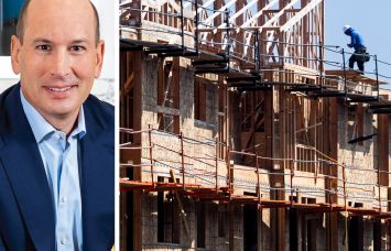 AvalonBay CEO and President Ben Schall and multifamily housing under construction.