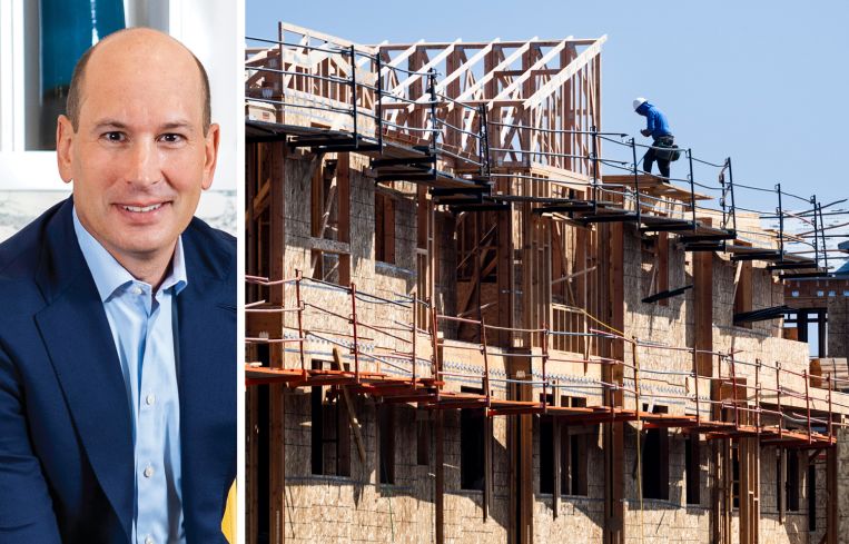 AvalonBay CEO and President Ben Schall and multifamily housing under construction.