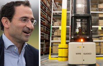 Jonathan Gray, COO of Blackstone, and the interior of a distribution center.