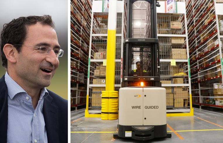 Jonathan Gray, COO of Blackstone, and the interior of a distribution center.