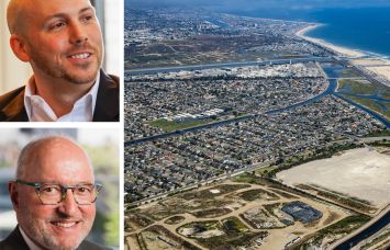 Bill Shopoff, Shopoff Realty Investments president and CEO, Sebastian Post, managing director of Lionheart Strategic Management and the Magnolia Coast site in Huntington Beach, Calif.
