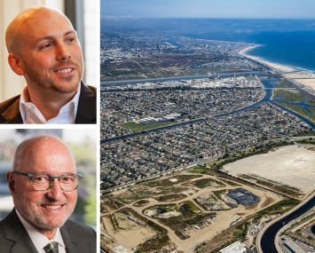 Bill Shopoff, Shopoff Realty Investments president and CEO, Sebastian Post, managing director of Lionheart Strategic Management and the Magnolia Coast site in Huntington Beach, Calif.