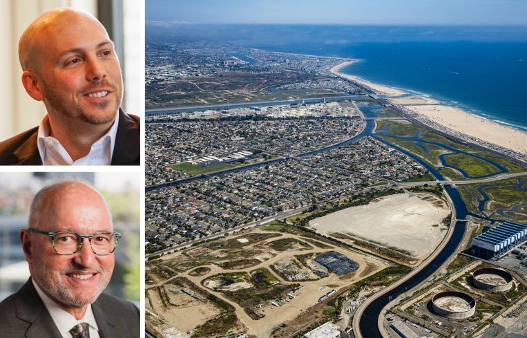 Bill Shopoff, Shopoff Realty Investments president and CEO, Sebastian Post, managing director of Lionheart Strategic Management and the Magnolia Coast site in Huntington Beach, Calif.