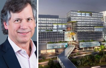 Comstock Founder and CEO Chris Clemente and a rendering of 1906 Reston Metro Plaza.