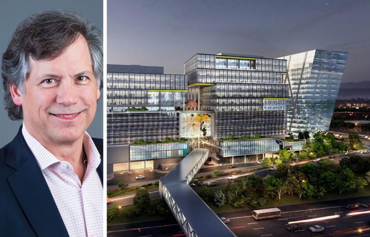 Comstock Founder and CEO Chris Clemente and a rendering of 1906 Reston Metro Plaza.