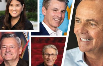 Corinne Verdery of Caruso, Ted Sarandos of Netflix, Mike Hopkins of Amazon, Andy Cohen of Gensler, and Rick Caruso of Caruso.