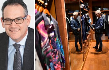 David Simon, CEO of Simon Property Group, and a shopper browses inside one of Simon Property Group's malls.