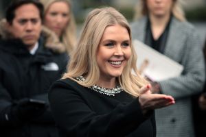 White House Press Secretary Karoline Leavitt speaks to the press outside the West Wing of the White House on February 6.