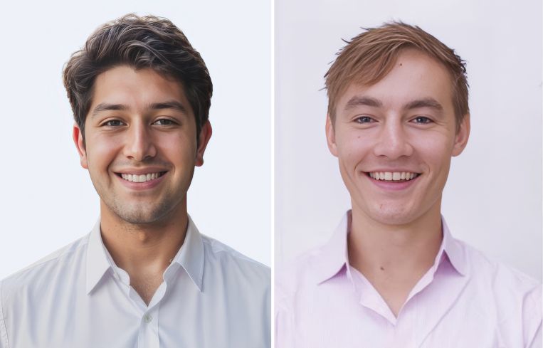 Two men's faces, side by side, and they're both smiling.