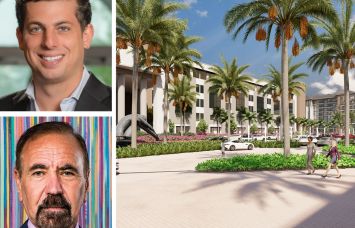 Ian Weiner of PEBB Capital, Jorge Pérez of Related Group, and a rendering of 6600 North Military Trail, Boca Raton, Fla.