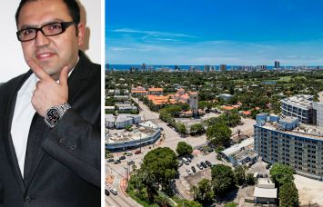 Igal Haimov and an aerial view of Miami Beach, Fla.