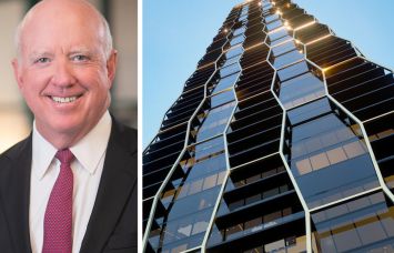 Sonesta President and CEO John Murray and a rendering of the proposed Sonesta James Hotel and Residences in Miami.