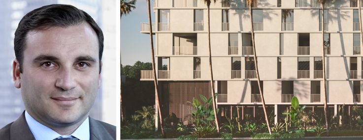 John Zubak and Eugene Rozovsky of Lightstone Capital and a rendering of the Kaya development in San Diego.