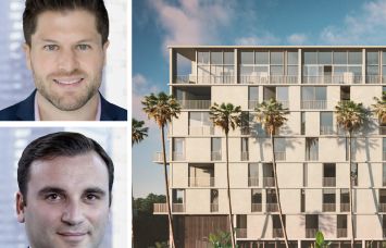 John Zubak and Eugene Rozovsky of Lightstone Capital and a rendering of the Kaya development in San Diego.