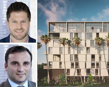 John Zubak and Eugene Rozovsky of Lightstone Capital and a rendering of the Kaya development in San Diego.