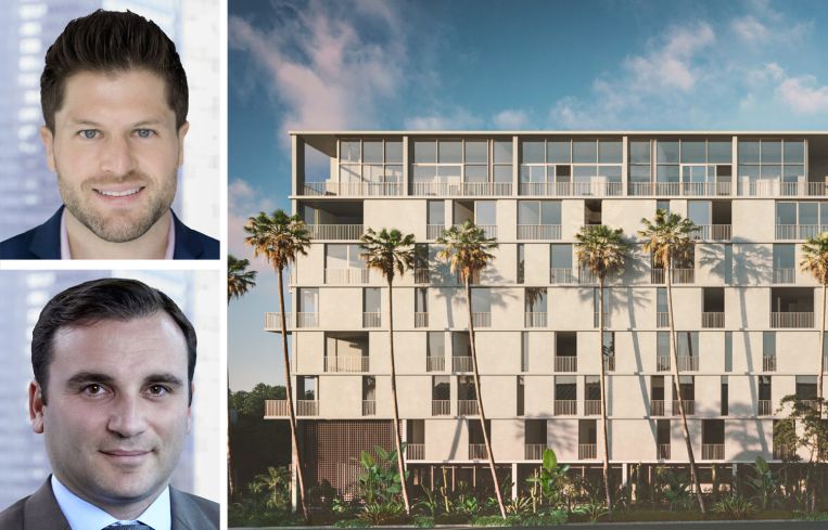 John Zubak and Eugene Rozovsky of Lightstone Capital and a rendering of the Kaya development in San Diego.