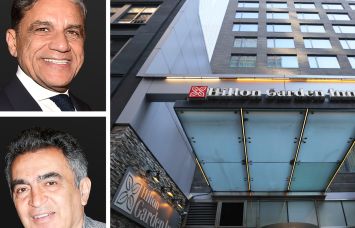 Joseph Moinian of The Moinian Group, Morad Ghadamian, and the Hilton Garden Inn at 233-239 West 54th Street.