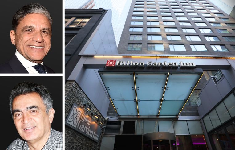 Joseph Moinian of The Moinian Group, Morad Ghadamian, and the Hilton Garden Inn at 233-239 West 54th Street.