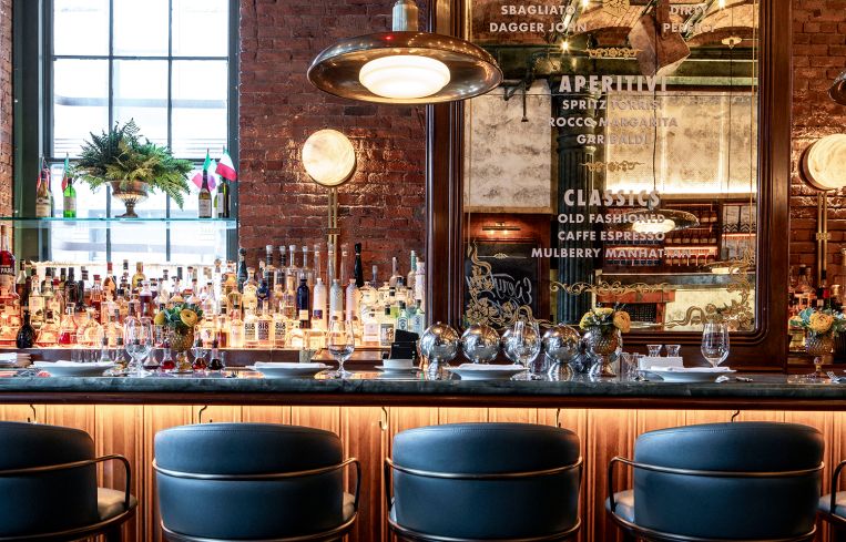 Interior space of bar at Torrisi in the Puck Building at 275 Mulberry Street.