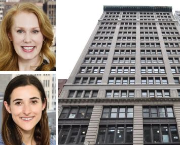 Denham Wolf Real Estate's Lauren Davis and Cameron Tuttle, and 44 West 28th Street.