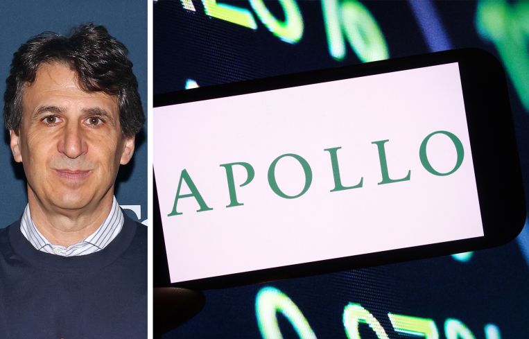 Marc Rowan, CEO of Apollo, and a photo illustration of Apollo's logo on cell phone.