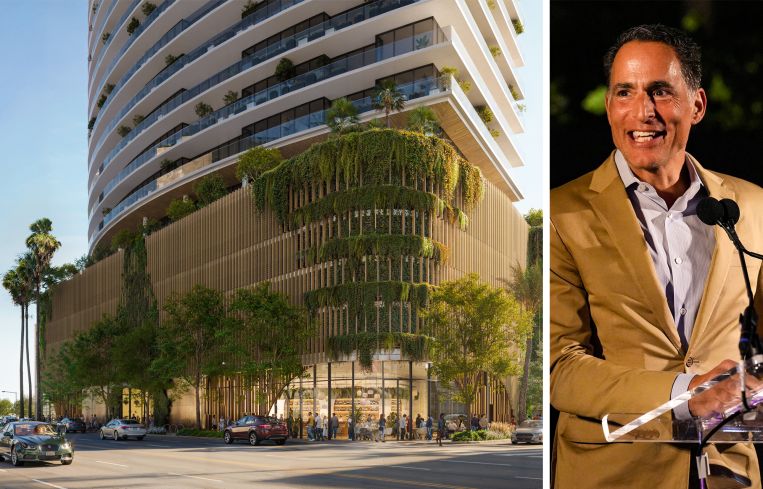 A rendering of 8300 Wilshire in Beverly Hills and Mario Palumbo Jr., managing partner of Millennium Partners.