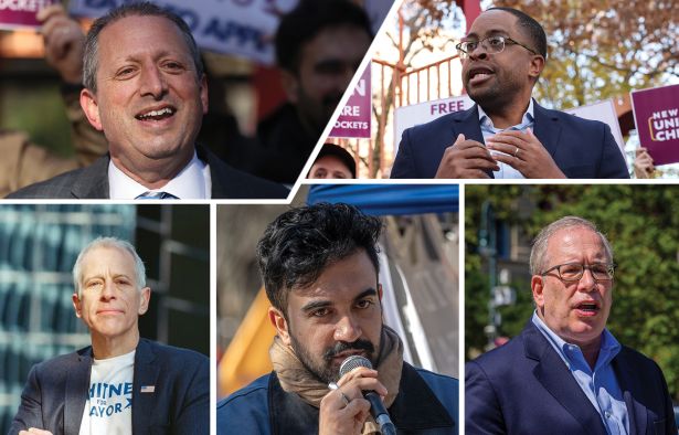 New York City mayoral candidates: City Comptroller Brad Lander, NY State Sen. Zellnor Myrie, Whitney Tilson, NY State Rep. Zohran Mamdani, and Scott Stringer.